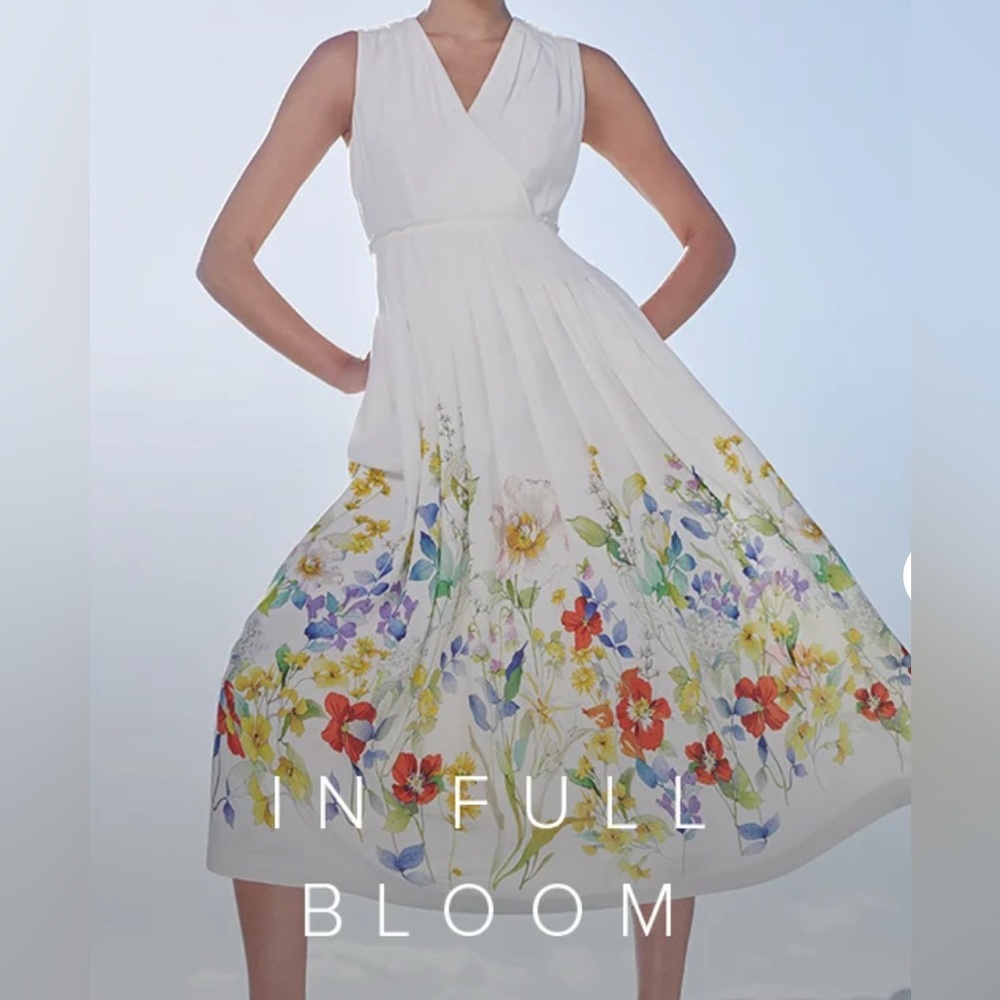 Hobbs London Elegant Ivory Dress with Multi Color Flowers